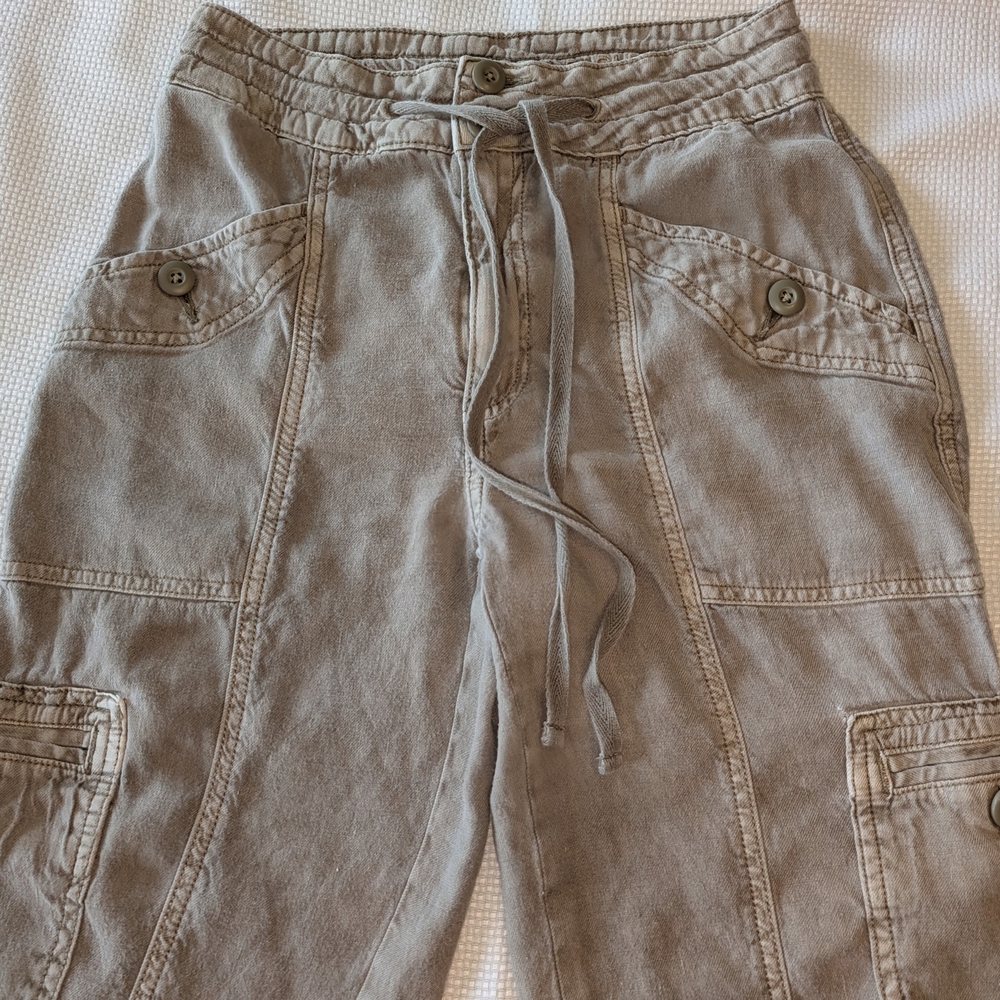 American Eagle Outfitters Tan Cargo Pants, Sz. O Regular; Washable Linen Blend